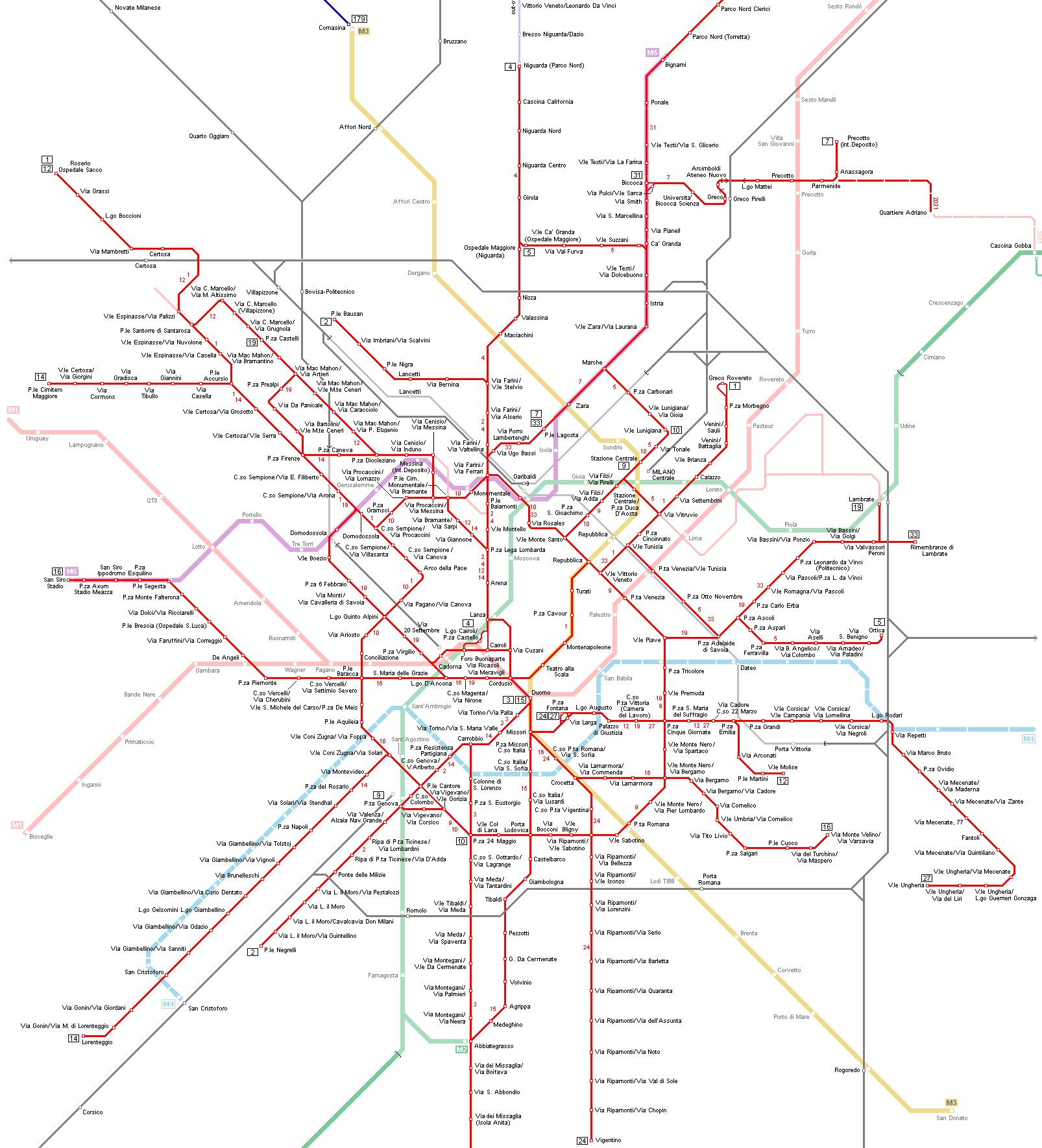 Mappa dei Tram di Milano: